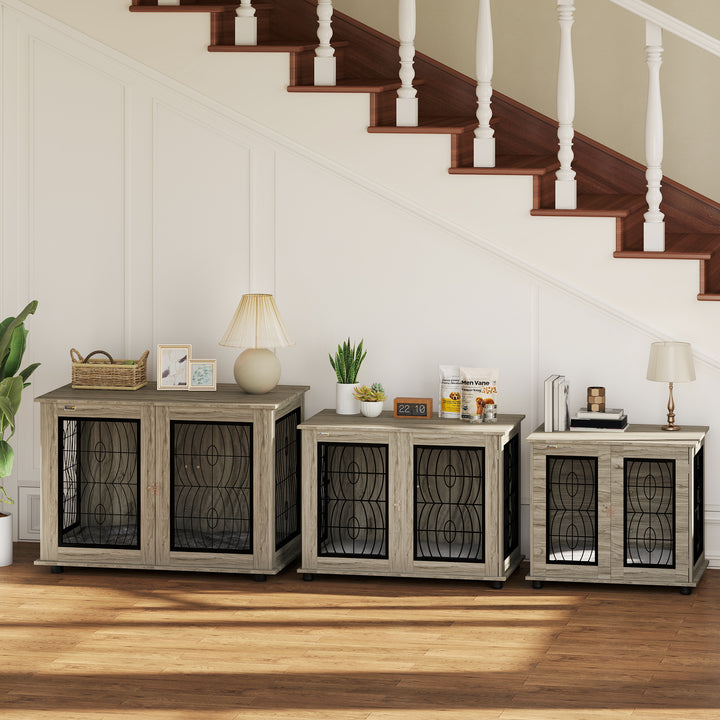 Indoor Dog Crate Furniture End Table with Soft Washable Cushion, Lockable Front Door, for Medium Dogs - Black