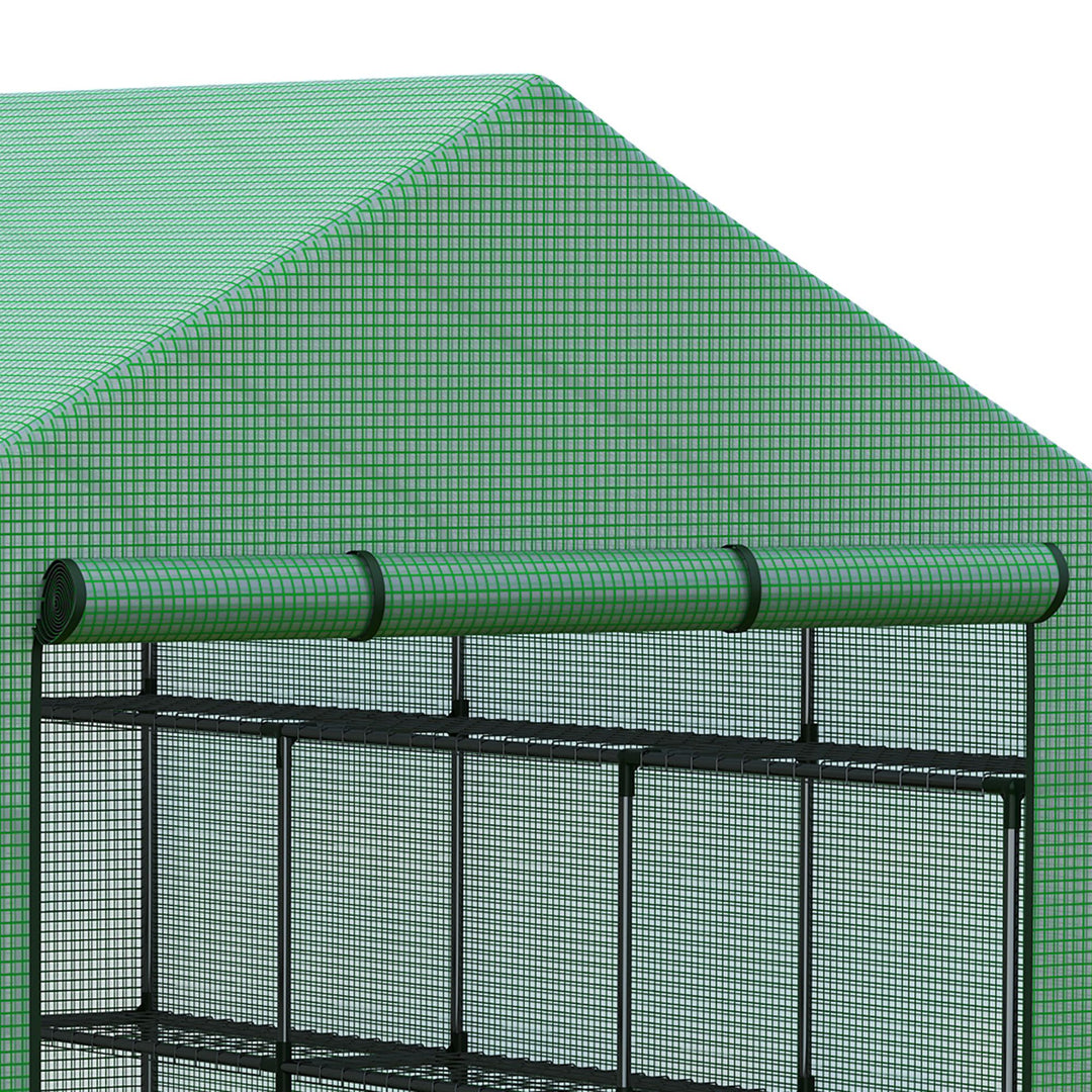 MCL Walk-in Greenhouse with 4 Tier 24 Shelves, Portable Grow House with Roll-up Zipped Door, 244 x 180 x 210cm, Green