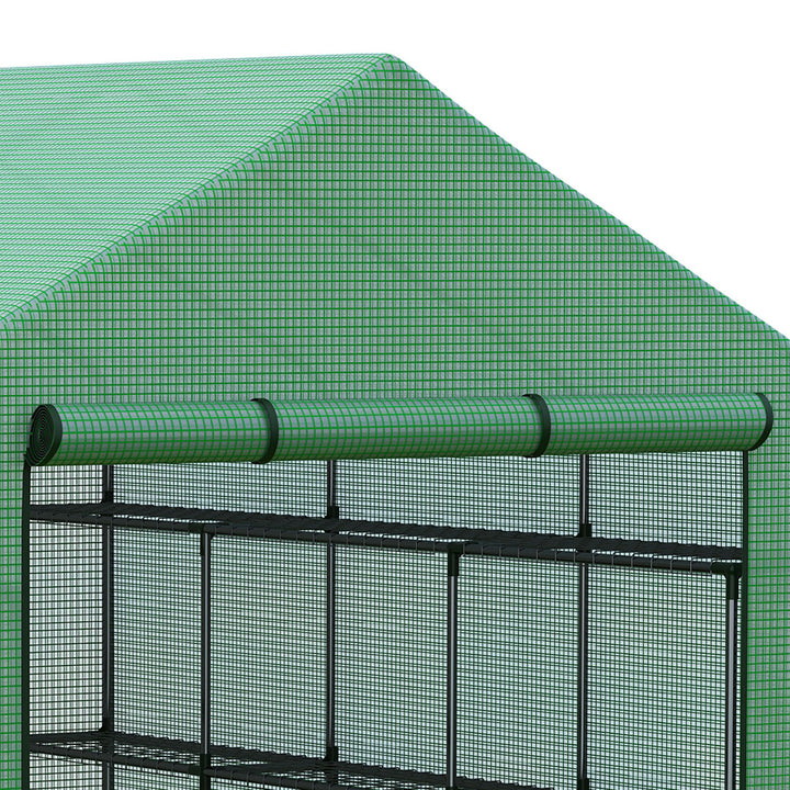 Walk-in Greenhouse with 4 Tier 24 Shelves, Portable Grow House with Roll-up Zipped Door, 244 x 180 x 210cm, Green