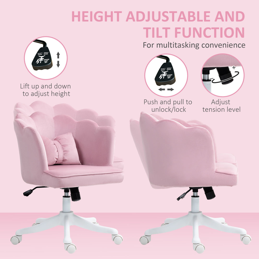 Velvet-Feel Petal Back Office Chair - Pink