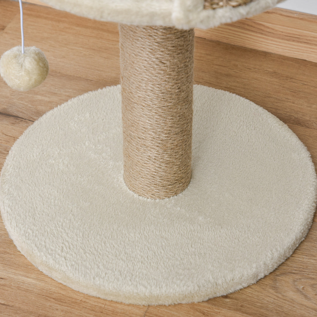 PawHut Cat Tree Tower Basics with Bed, Scratching Post, Activity Centre, Kitten House, Dangling Ball Perch, Beige | Aosom UK