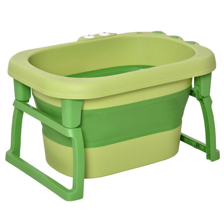 HOMCOM Baby Bath Tub for 0-6 Years Collapsible Non-Slip Portable with Stool Seat for Newborns Infants Toddlers Kids Crocodile Shape Green | Aosom UK