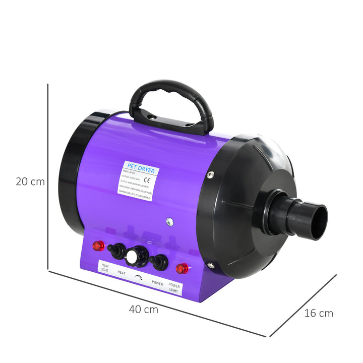 PawHut 2800W Dog Hair Dryer Pet Grooming Blaster Water Blower Dryer w/ 3 Nozzles, Purple | Aosom UK