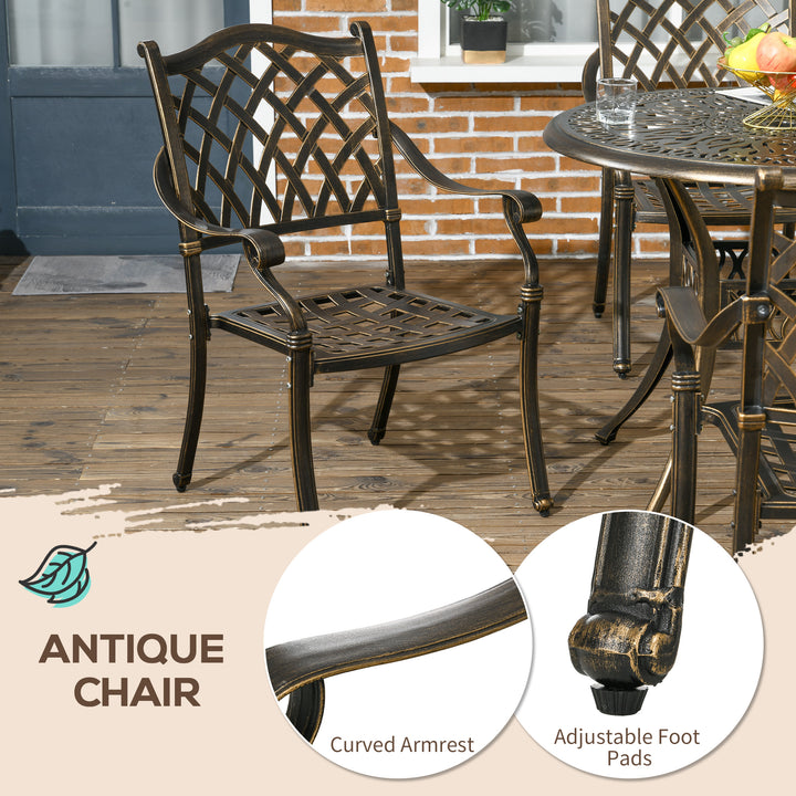 MCL 5-Piece Outdoor Furniture Dining Set, Cast Aluminum Conversation Set Includes 4 Chairs and 90cm Round Table with 50mm Umbrella Hole for Patio Garden Deck, Flower Design