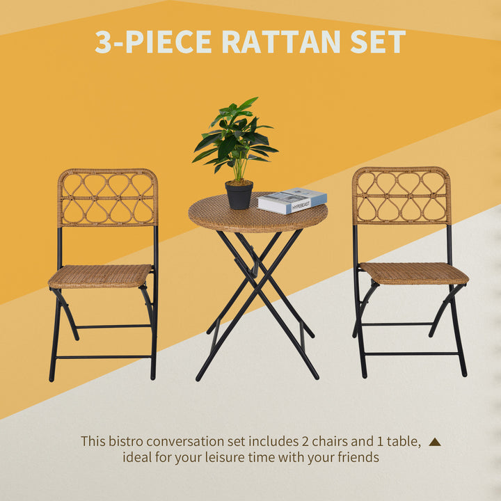 2 Seater Foldable Rattan Wicker Bistro Set, Coffee Table and Chairs, Natural