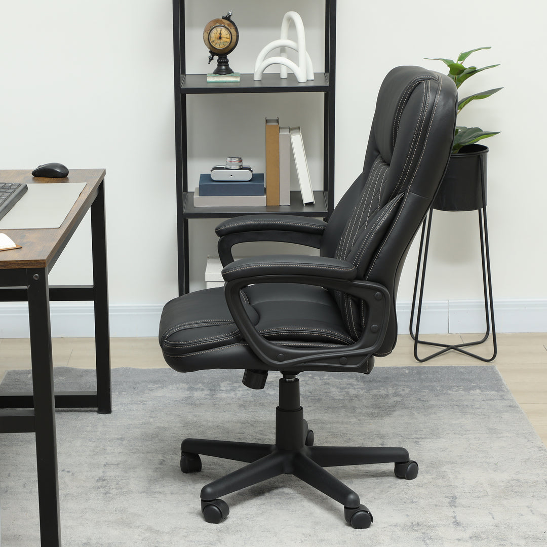 High Back Executive Office Chair, PU Leather Swivel Desk Chair with Tilt Function, Armrests and Adjustable Height for Home Office, Black