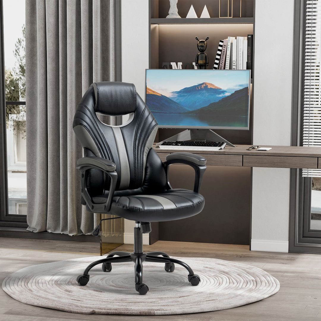Vinsetto Ergonomic Racing Style Gaming Chair, Swivel Home Office Desk Chair in Faux Leather with Wheels, Black/Grey