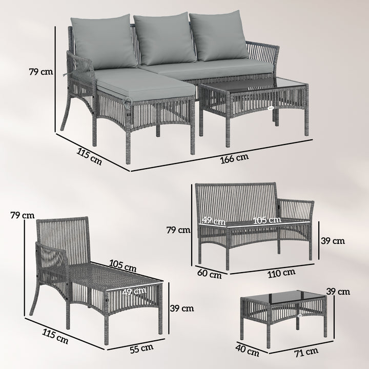 3 Piece Rattan Garden Furniture Corner Sofa Set with Chaise Lounge, Lo