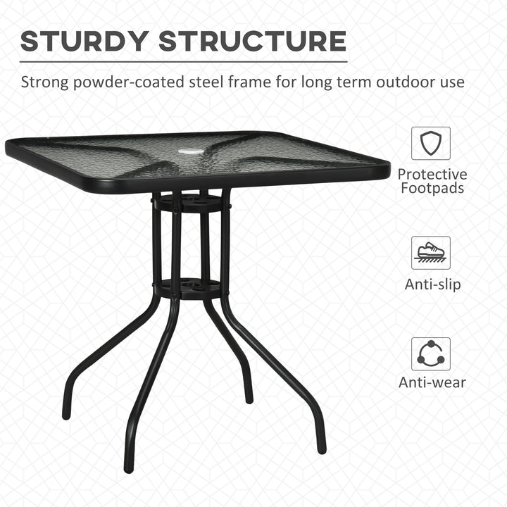Square Garden Dining Table with Tempered Glass Top & Umbrella Hole, 76 x 76 cm