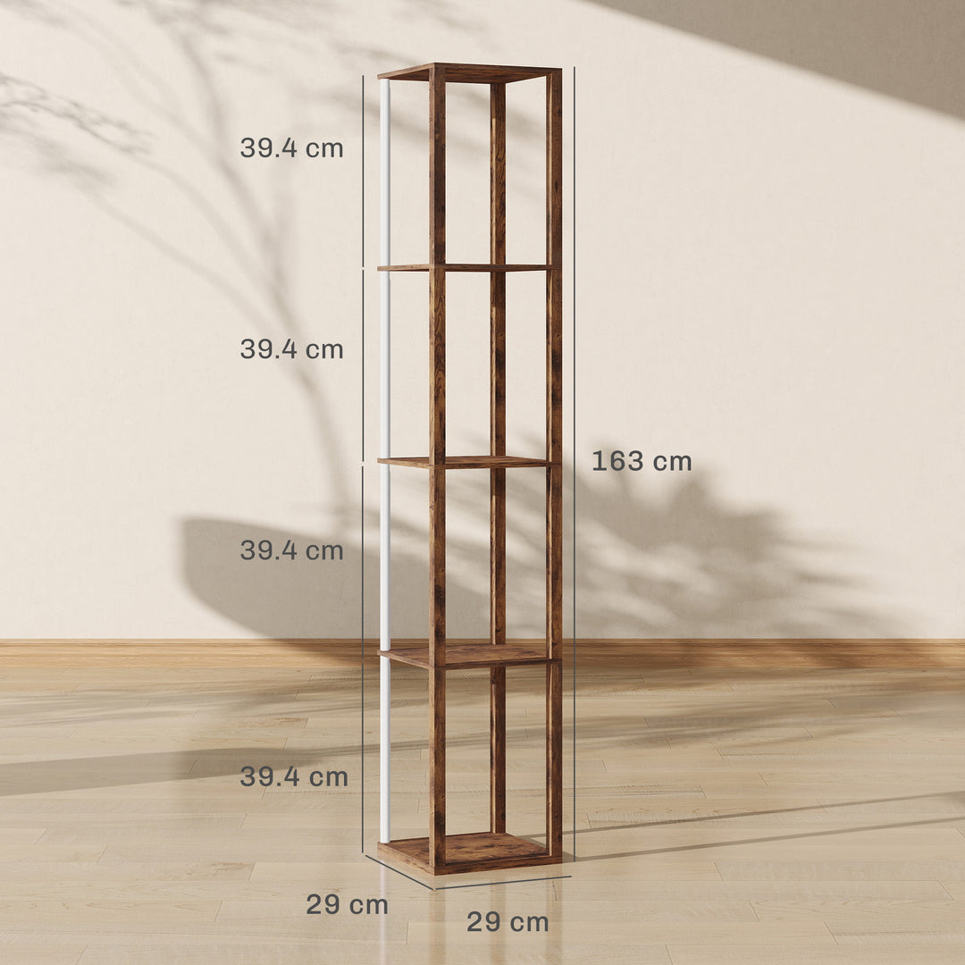 RGB LED Floor Lamp with Shelves, Modern Dimmable Standing Lamp with Remote Control, Adjustable Brightness & Speed for Living Room, Bedroom, Office, Rustic Brown