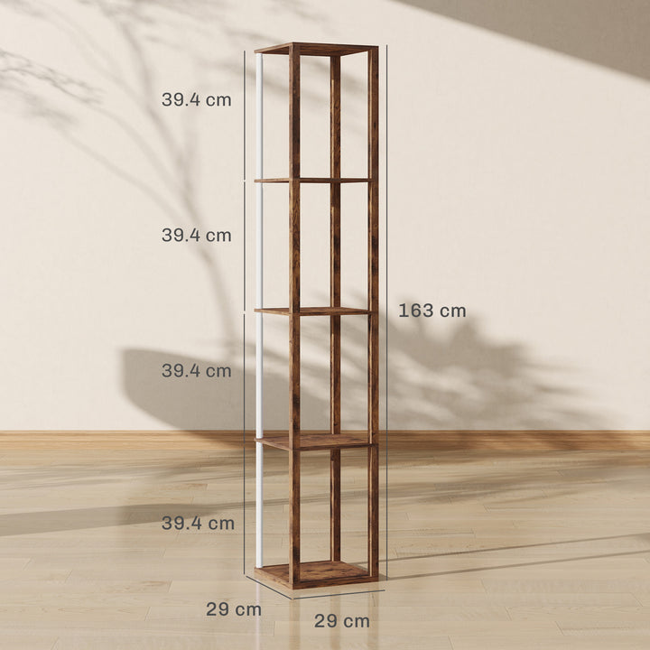 RGB LED Floor Lamp with Shelves, Modern Dimmable Standing Lamp with Remote Control, Adjustable Brightness & Speed for Living Room, Bedroom, Office, Rustic Brown