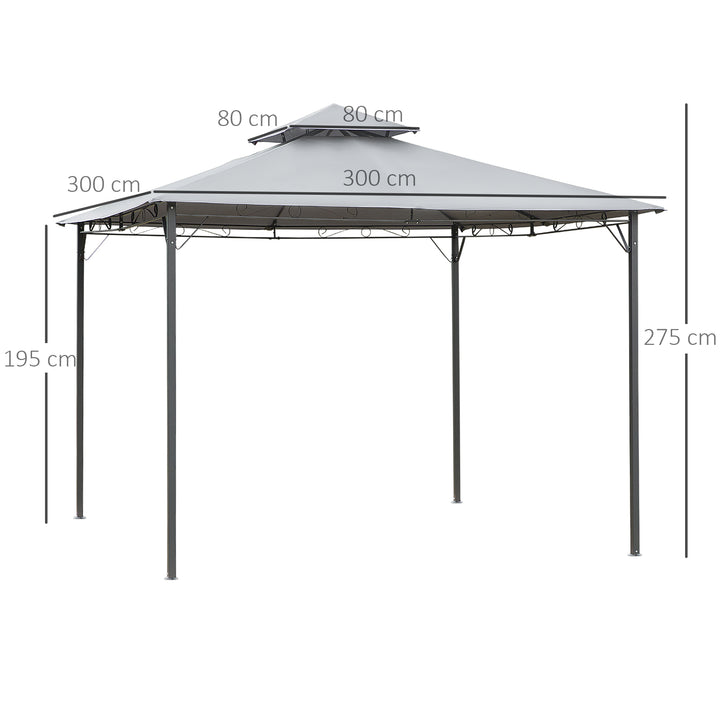 3x3(m) Outdoor Patio Gazebo Steel Canopy Tent Pavilion 2-Tier Roof Top Garden Sunshade Grey