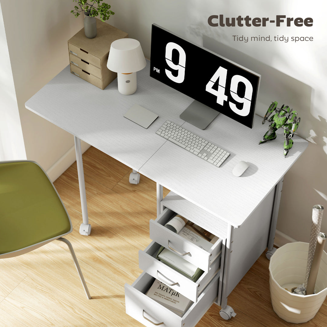 105 x 51 cm Foldable Office Deskwith 3 Drawers, Extendable Top - view 5
