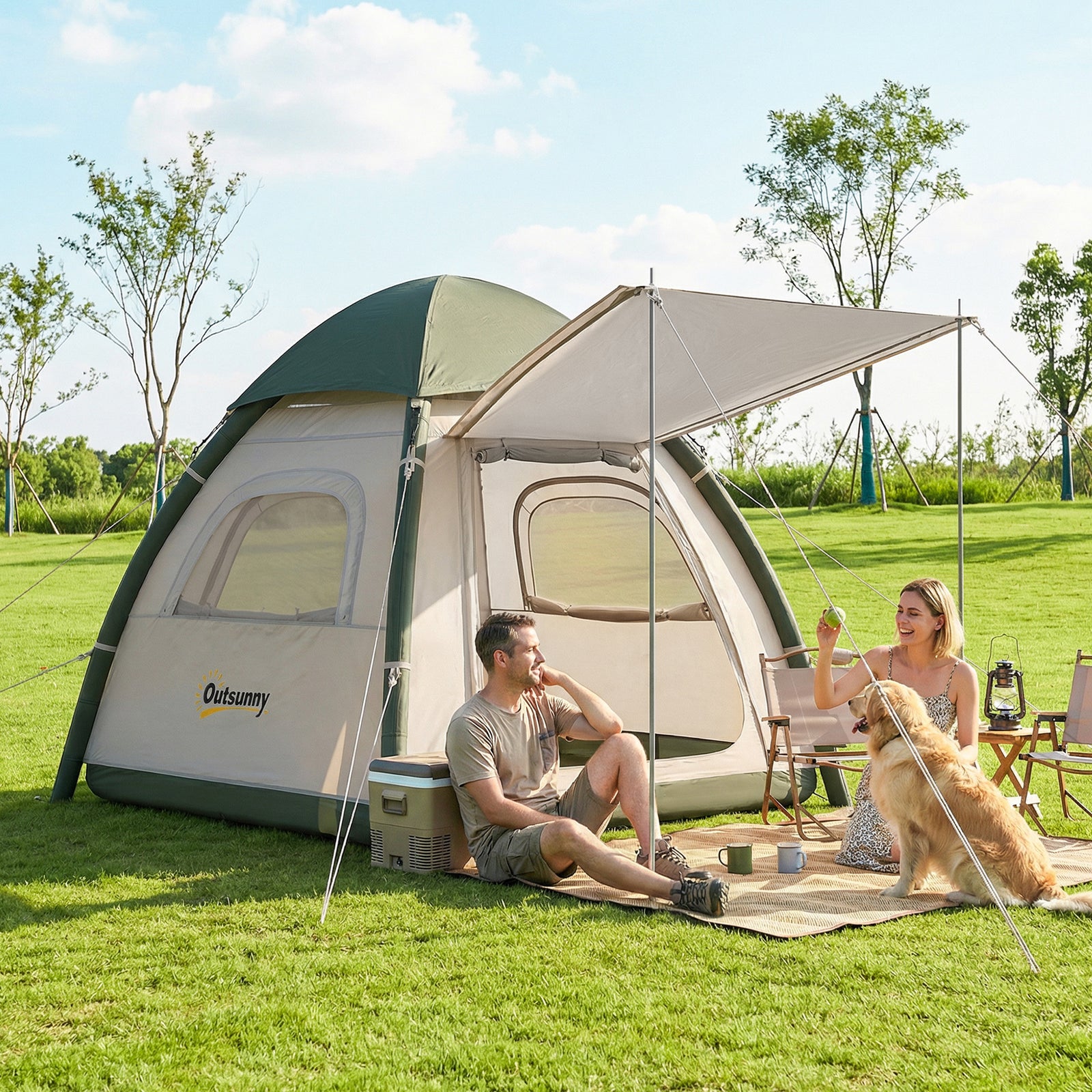Inflatable Camping Tent with Rainfly, 3 Man Air Tent 3000mm Waterproof