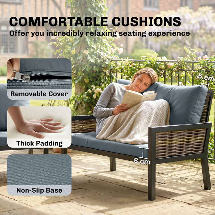 4 Seater Rattan Garden Furniture Set with 2 Armchairs, Loveseat, Coffe