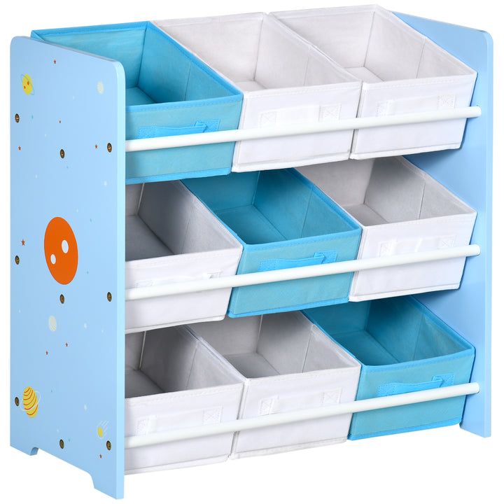 ZONEKIZ Playroom Storage Unit, Children's Bookshelf with 9 Colourful Baskets, Toy Organiser for Nursery, Blue | Aosom UK