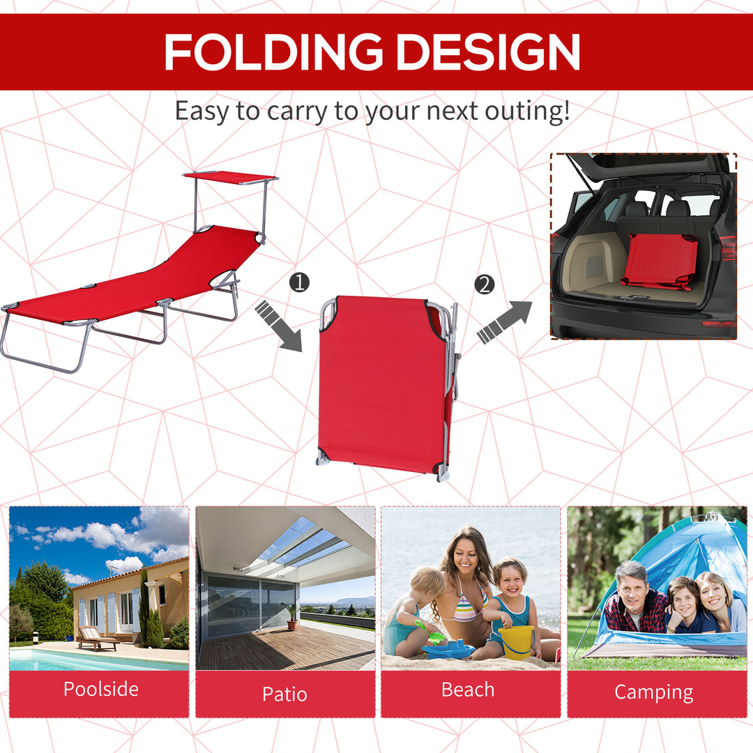 MCL Folding Sun Lounger, Lounge Chairs Reclining Sleeping Bed with Adjustable Sun Shade Awning for Beach, Patio