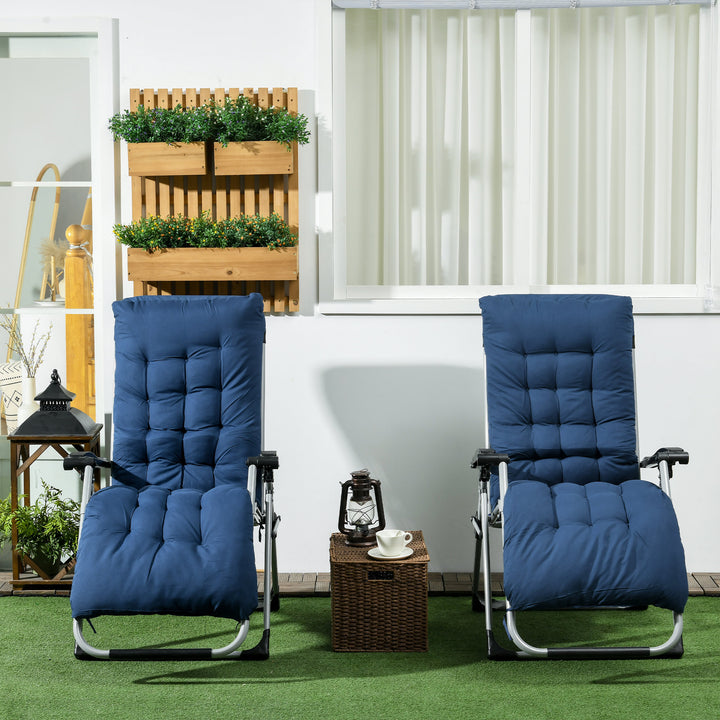 2pc Reclining Zero Gravity Sun Loungers ,Folding Chaise Lounge Chair with Cushions, Blue