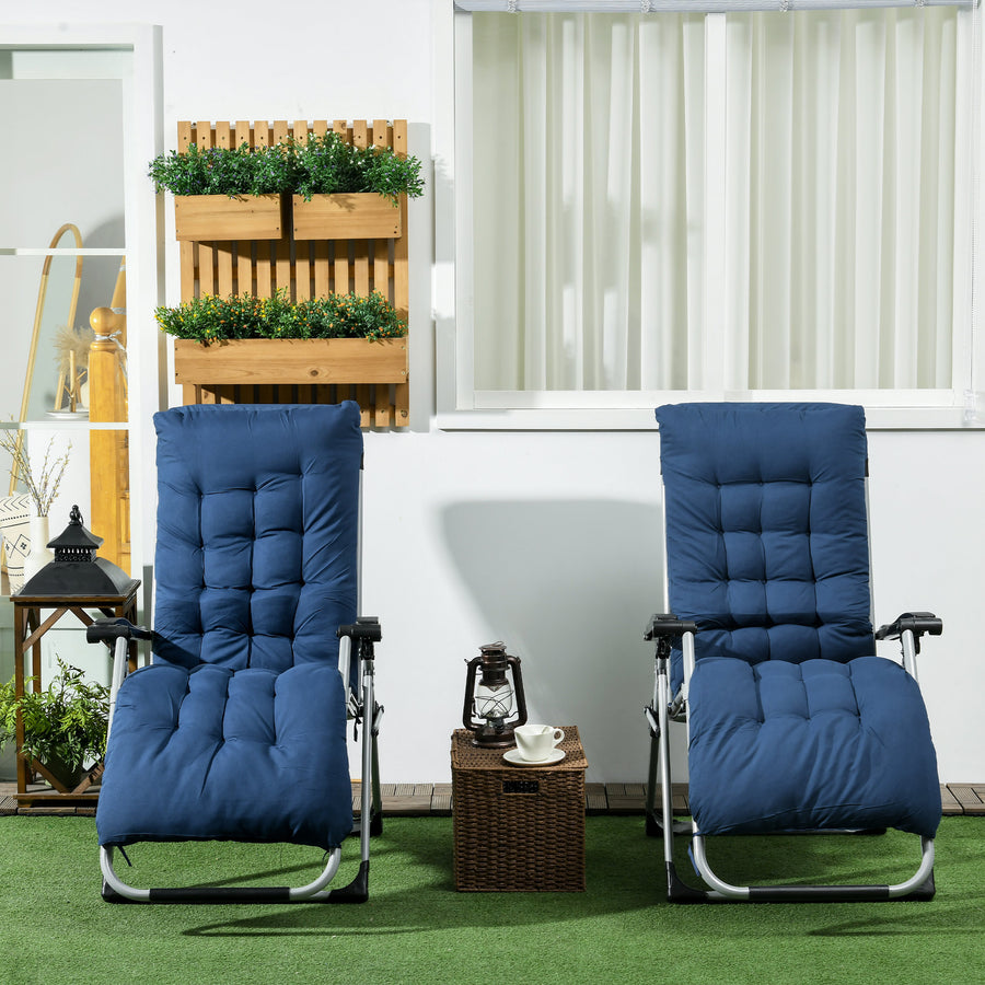 2pc Reclining Zero Gravity Sun Loungers ,Folding Chaise Lounge Chair with Cushions, Blue