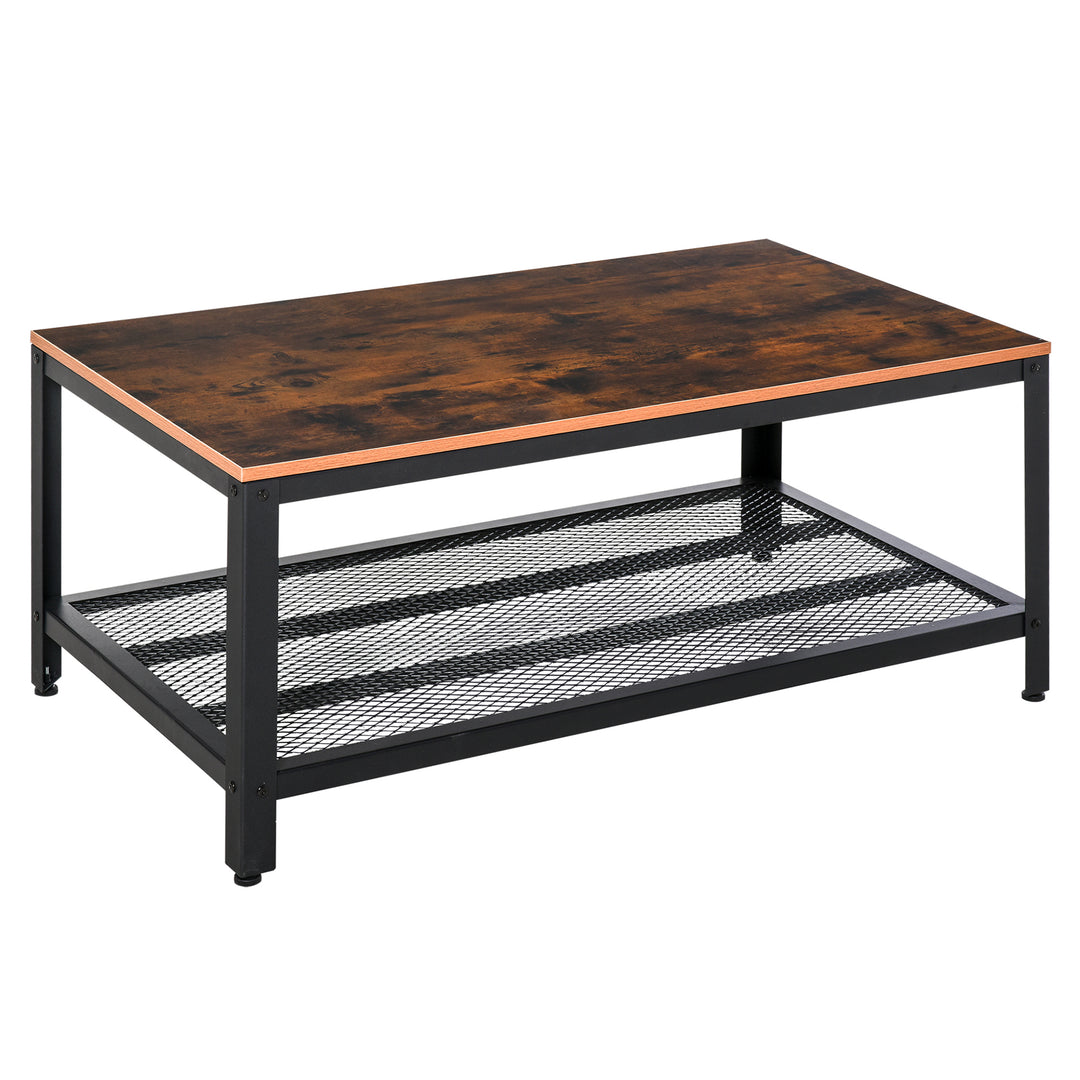 Coffee Table Industrial Side Table Living Room Table with Storage Shelf and Metal Frame for Home Office, 106L x 60W x 45Hcm