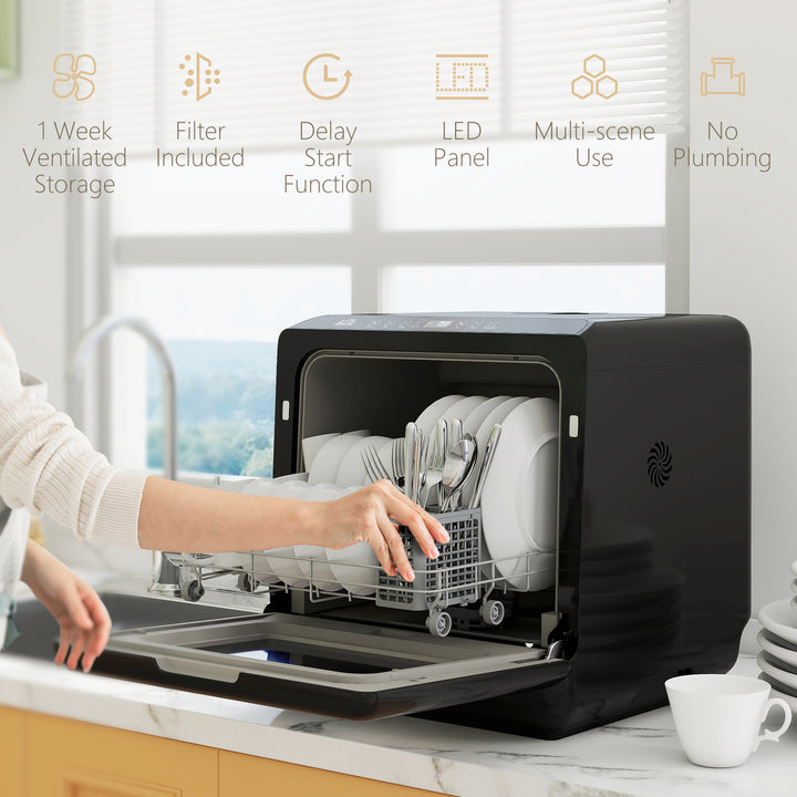 6L Five-Mode Tabletop Dishwasher - Black