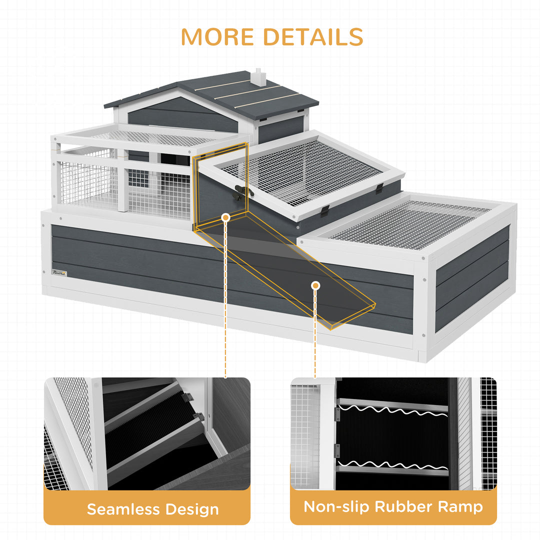 Tortoise House 3-Room with 2 Stories, Ladder, Balcony, Tray, Openable Roof, 59H x 112L x 65Wcm, Grey