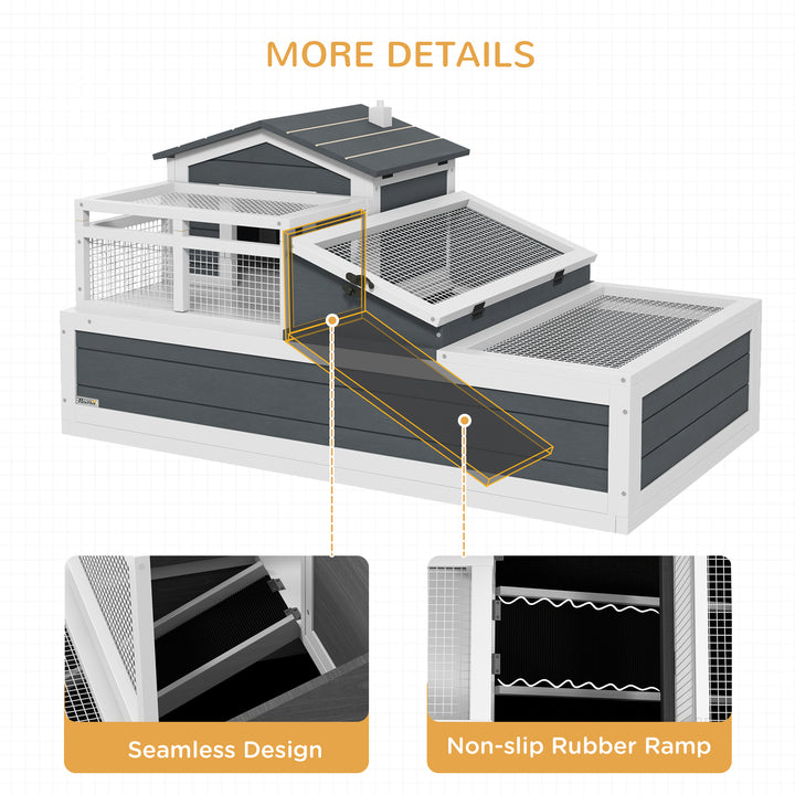 Tortoise House 3-Room with 2 Stories, Ladder, Balcony, Tray, Openable Roof, 59H x 112L x 65Wcm, Grey