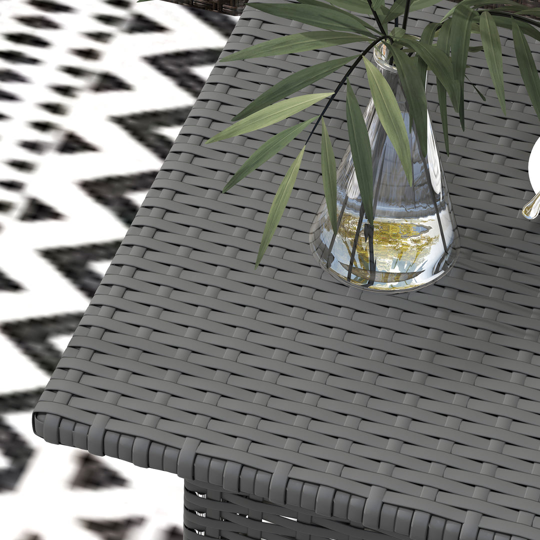 Rattan Side Table, Outdoor Coffee Table with Plastic Board Under the Full Woven Table Top for Patio, Garden, Balcony, Grey