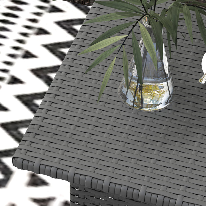 Rattan Side Table, Outdoor Coffee Table with Plastic Board Under the Full Woven Table Top for Patio, Garden, Balcony, Grey