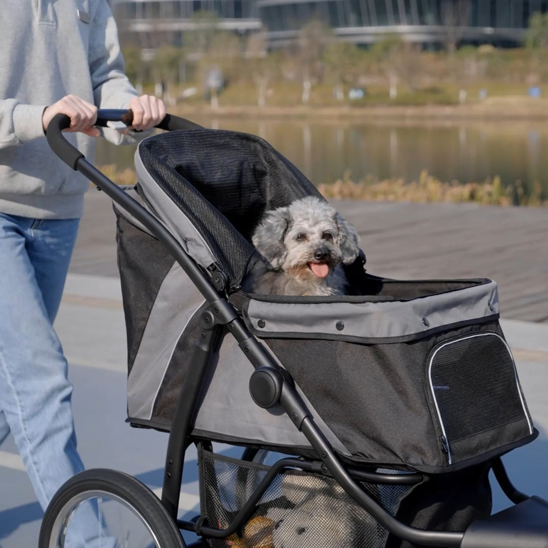 Foldable Pet stroller, Dog Buggy with Three Wheels, for Small/Medium Dogs, Grey