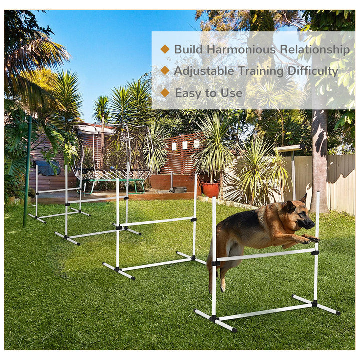 4 Pieces Dog Agility Training Equipment, Adjustable Height Jumps Hurdle with Carrying Bag for Outdoor, White