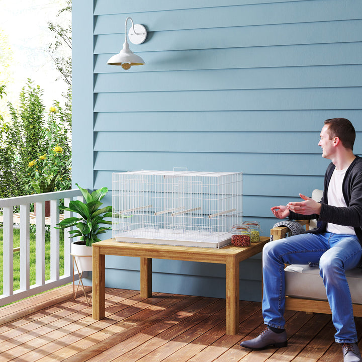 Bird Cage with Divider, 4 Wooden Perches, Slide Out Tray, 4 Feeders, for Budgie, Lovebird, Canary, 76 x 46 x 46cm, White
