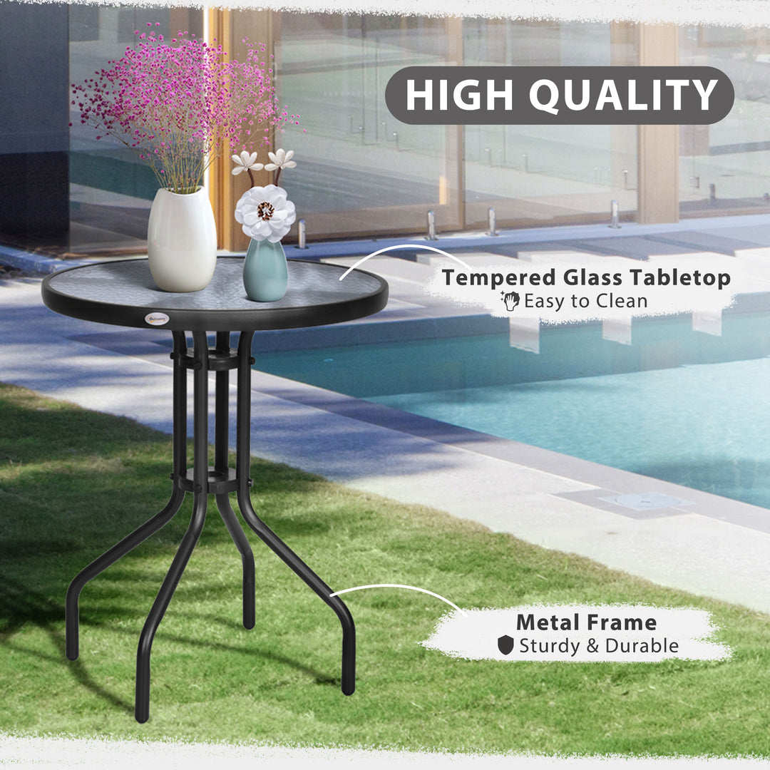 Bistro Coffee Table Outdoor Tempered Glass Top Table Garden Round Dining Table - 60cm Diameter