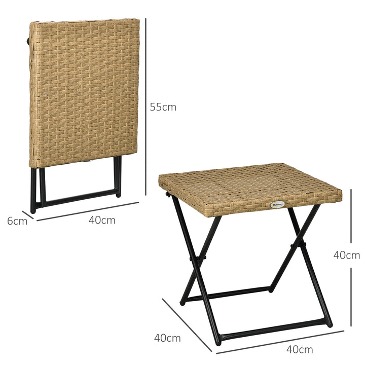 Garden Small Folding Square Rattan Coffee Table Bistro Balcony Outdoor Wicker Weave Side Table 40Hx40Lx40Wcm, Natural