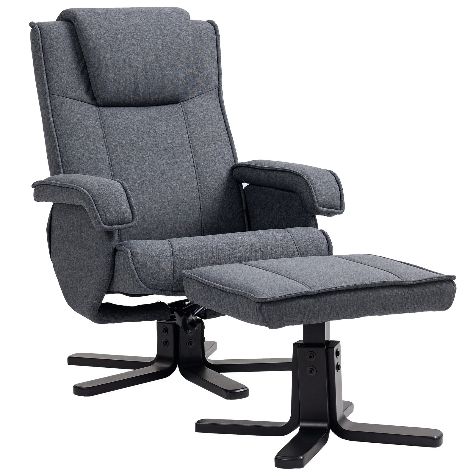 Rocker Swivel Recliner Chair with Footstool - Charcoal Grey Linen