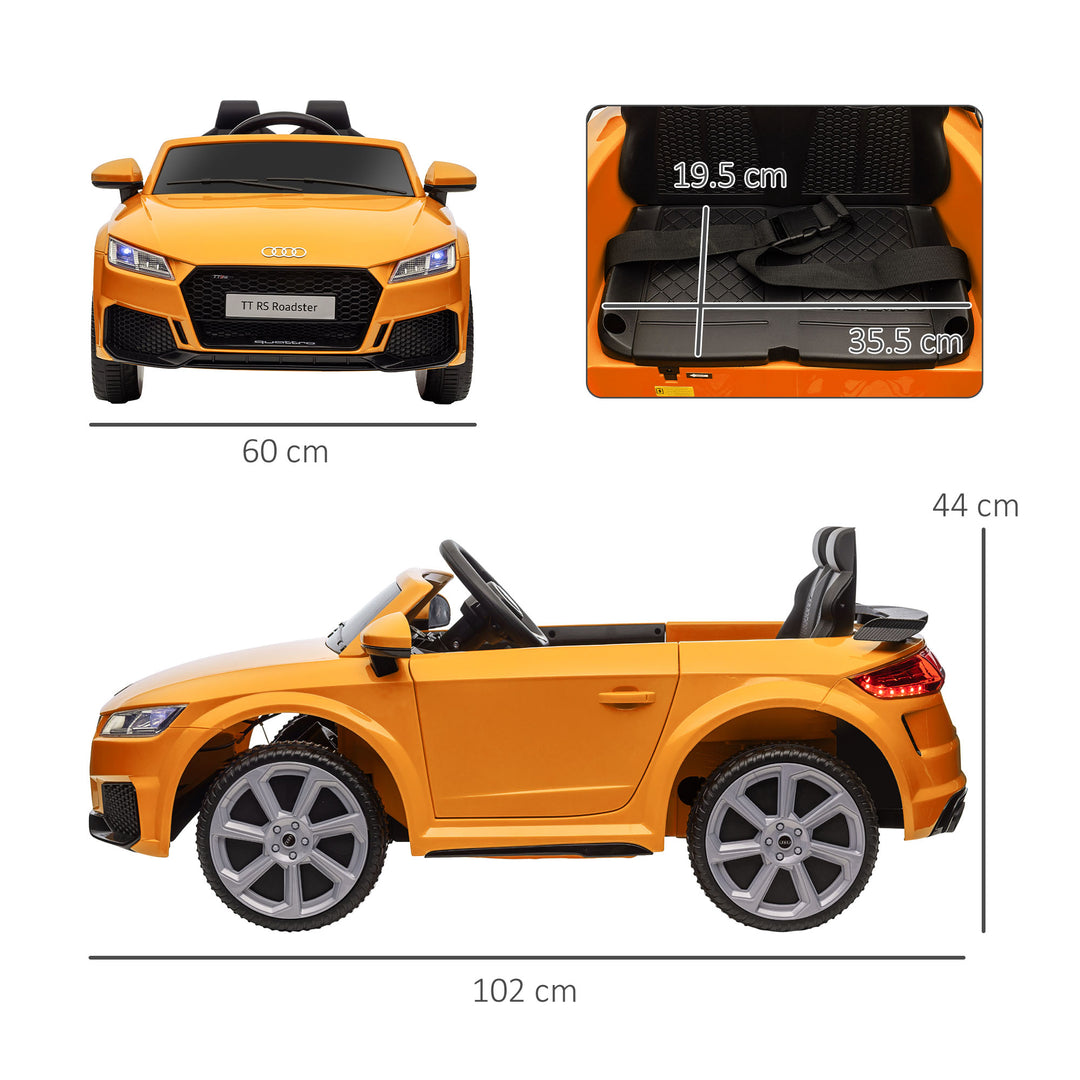 HOMCOM Kids Licensed Audi TT RS Ride-On Car 12V Battery w/ Remote Suspension Headlights and MP3 Player 3km/h Yellow | Aosom UK