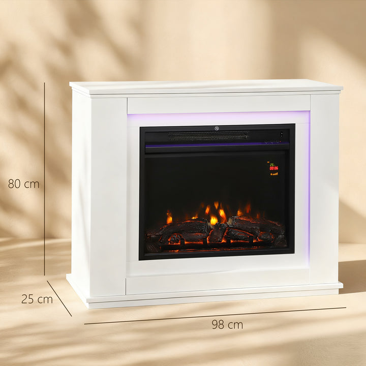 MCL Electric Fireplace with Surround, 32" 2000W Inset Electric Fire and Mantel Reach up to 30 m² with 12 Colours Realistic Flame Effect & 5 Brightness, Remote & Timer for Living Room, White