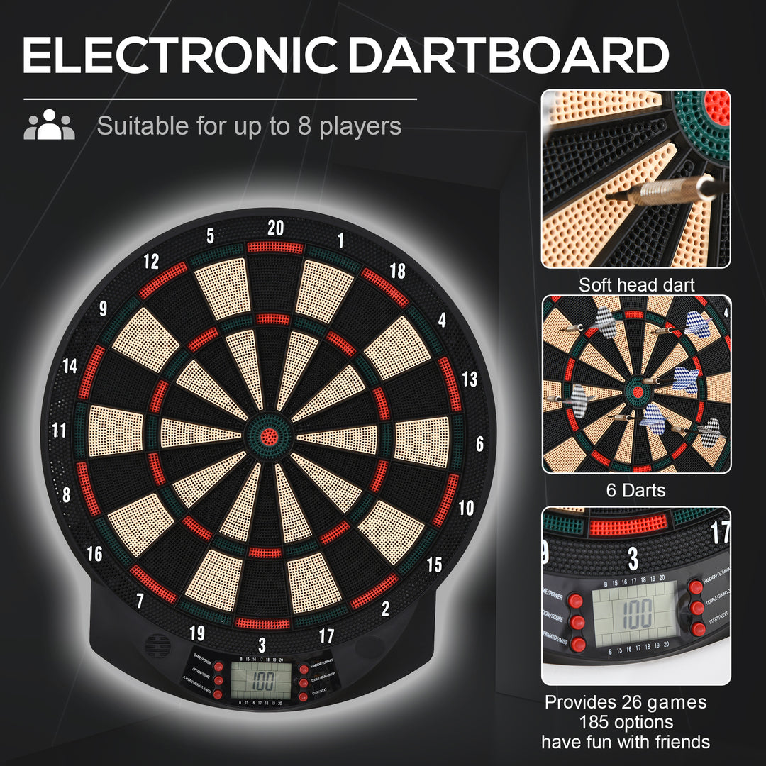 LCD Electronic Dartboard Set Features 26 Games w/ 185 Variations and Include 6 Darts Multi-Game Option Ready-to-Play