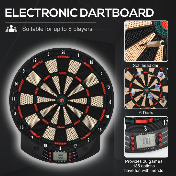 LCD Electronic Dartboard Set Features 26 Games w/ 185 Variations and Include 6 Darts Multi-Game Option Ready-to-Play