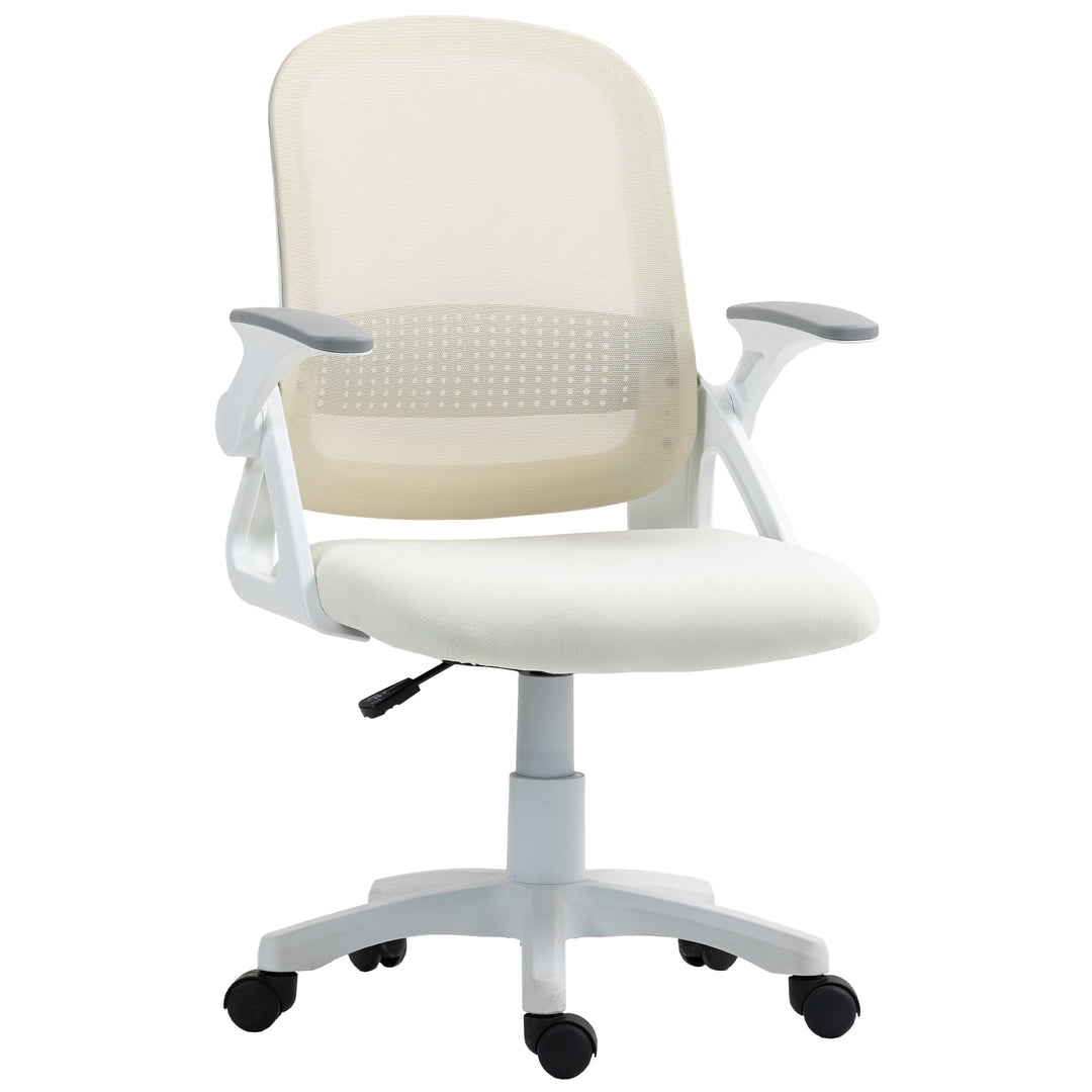 Breathable Mesh Office Chair, Ergonomic Swivel Computer Chair with Flip-up Armrests, Lumbar Back Support for Home/Office, White