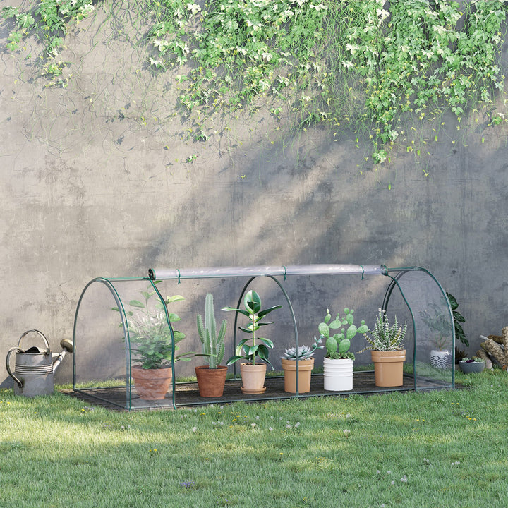 Mini Greenhouse, Small Polytunnel Green House with Zipped Doors, Steel Frame for Garden Patio, 250 x 100 x 80cm, Clear