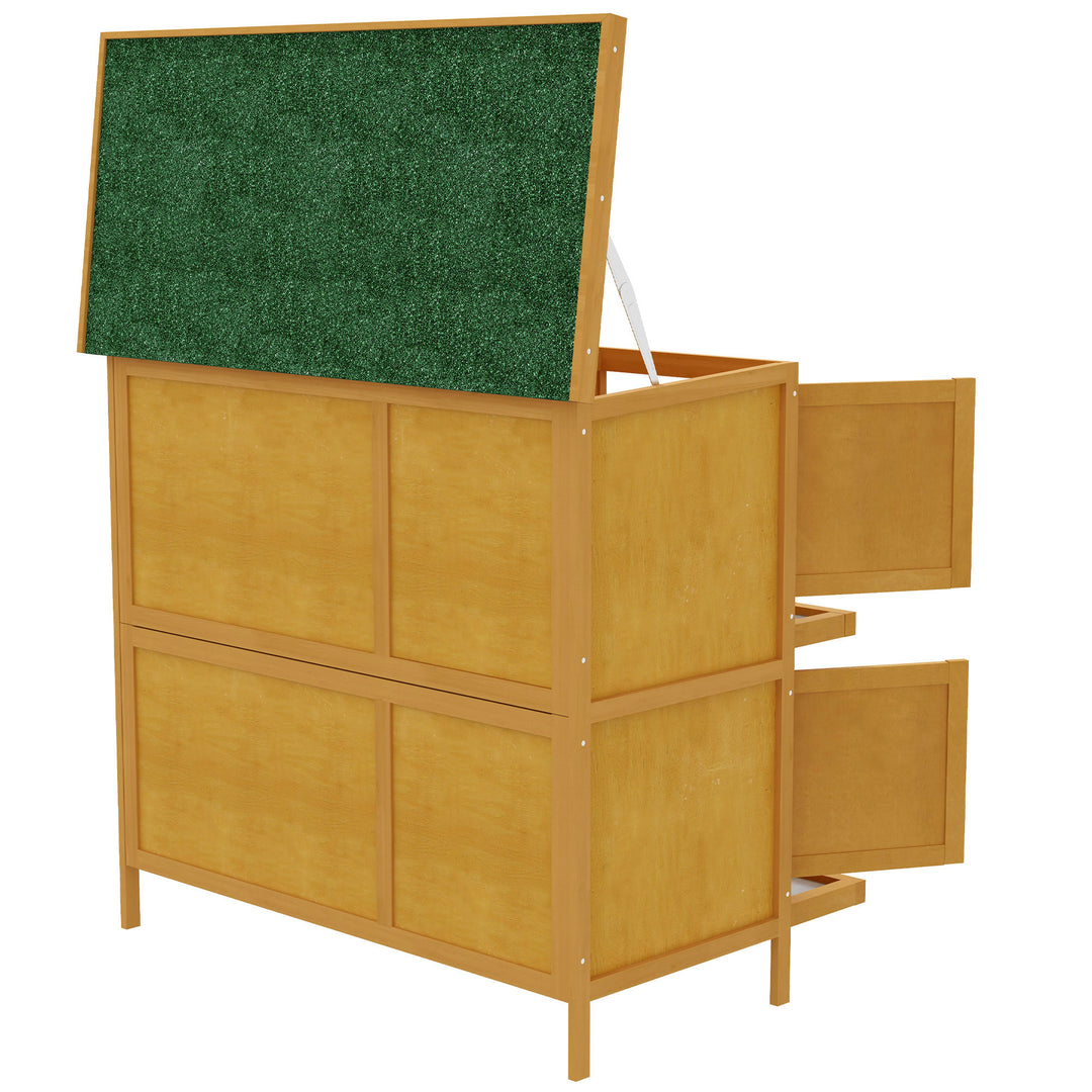 Double Decker Rabbit Hutch 2 Tier Guinea Pig House Pet Cage Outdoor with Sliding-out Tray, 97 x 44 x 91cm, Yellow