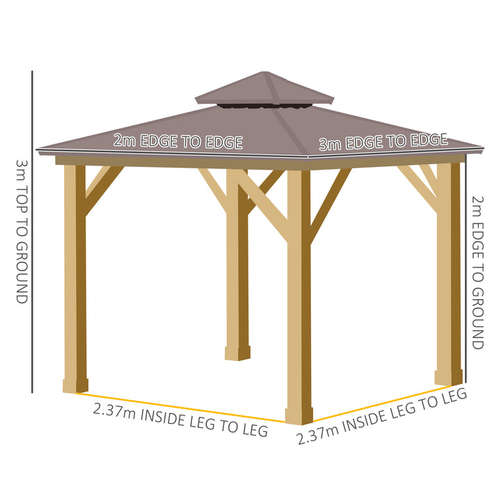 MCL 3x(3)M Outdoor Hardtop Gazebo Canopy with 2-Tier Roof and Solid Wood Frame, Outdoor Patio Shelter for Patio, Garden, Brown