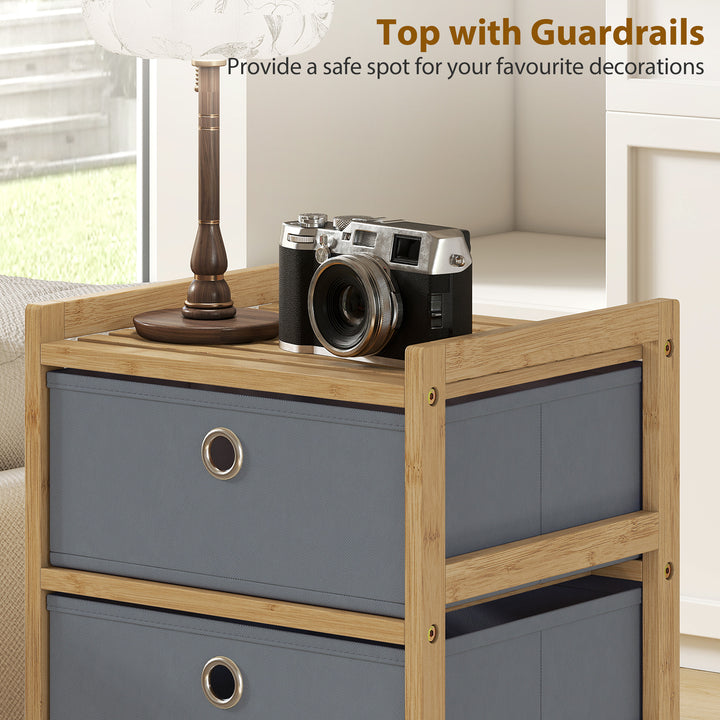 Chest of Drawers, 5 Fabric Drawers Narrow Dresser with Bamboo Frame, L