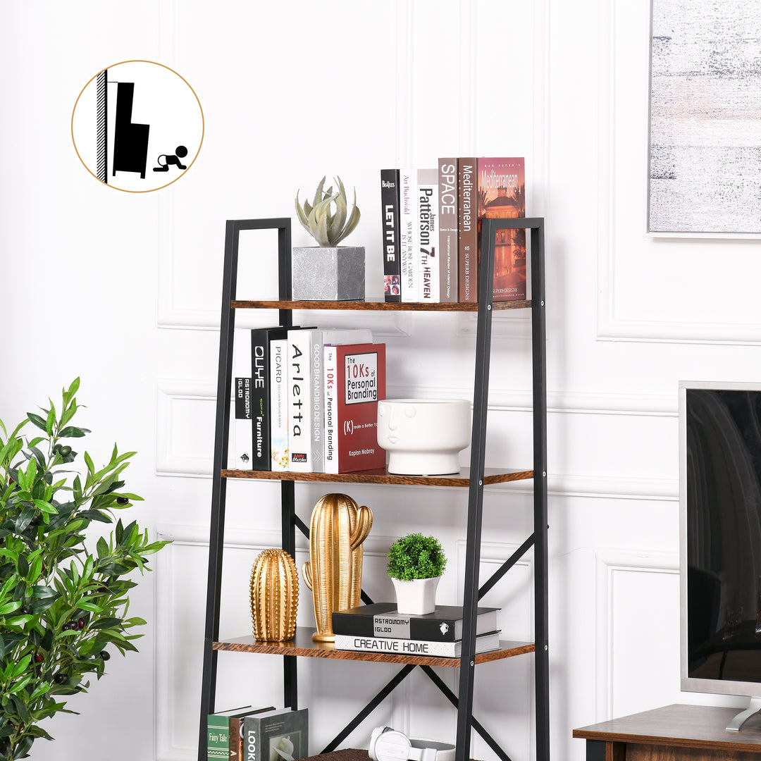 MCL Ladder Shelf, Bookshelf, 4-Tier Industrial Storage Rack for Living Room, Bedroom, Kitchen, Rustic Brown and Black