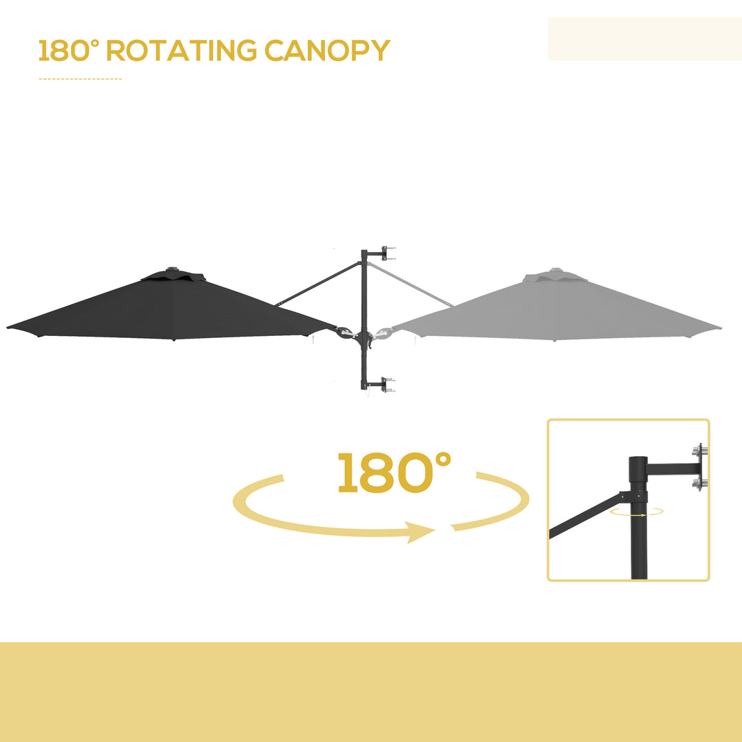 3m Wall-Mounted Parasol Shade, with Handle - Grey