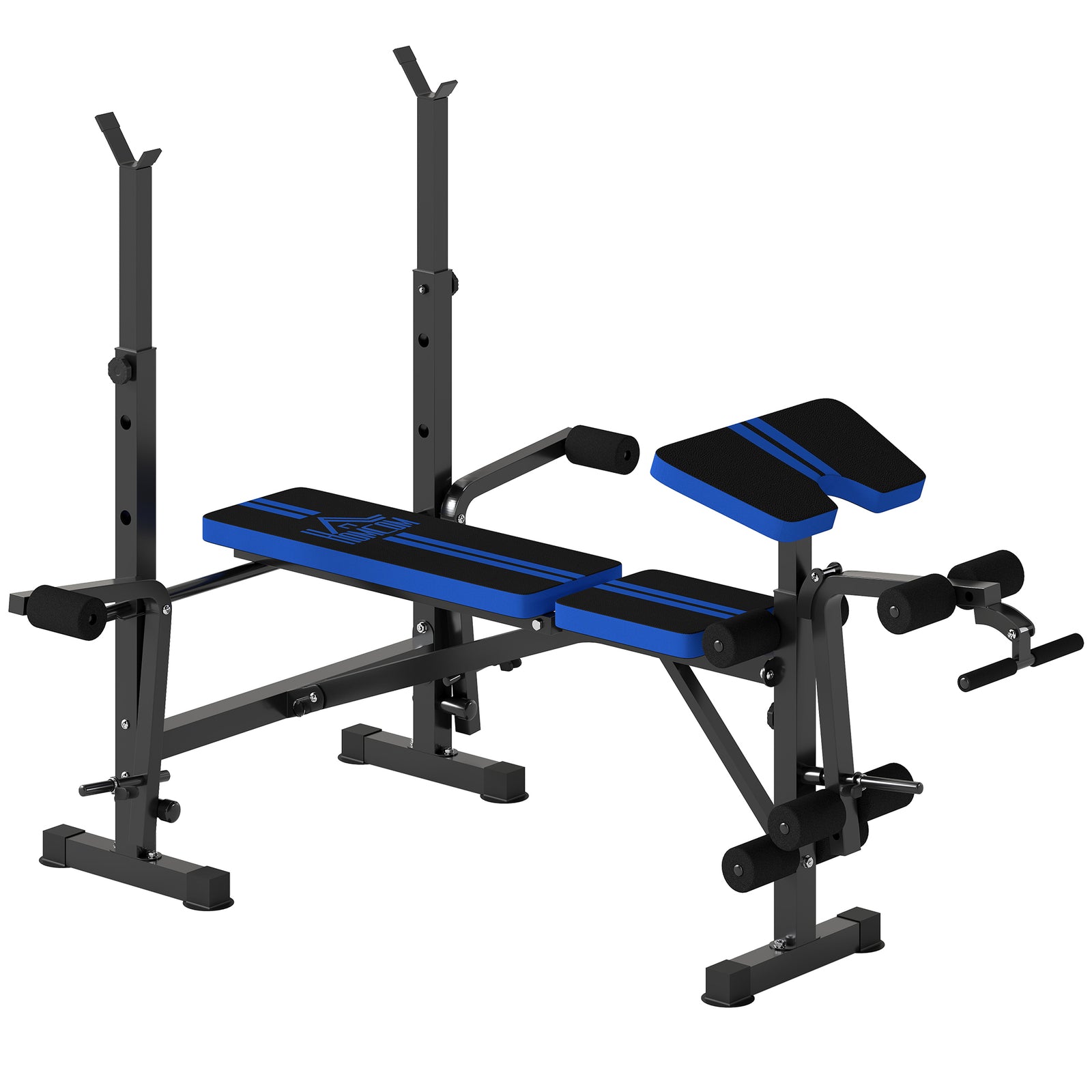 Adjustable Weight Bench with Leg Extension, Barbell Rack, Preacher Curl Pad, Butterfly, Multi-Function Home Gym Bench for Strength Training, Blue