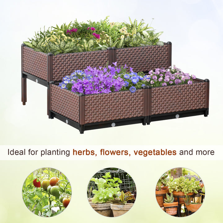 50cm x 50cm x 46.5cm Set of 4 41L Garden Raised Bed Kit, PP DIY Elevated Planter Box, Flower Vegetables Planting Container with Self-Watering Design and Drainage Holes