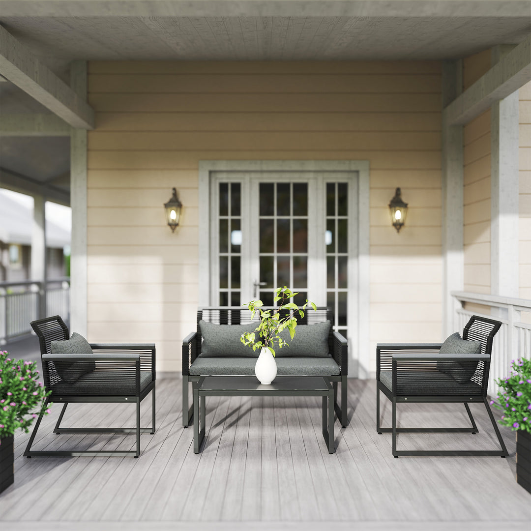 4 Pieces Rattan Garden Furniture Set - Charcoal Grey