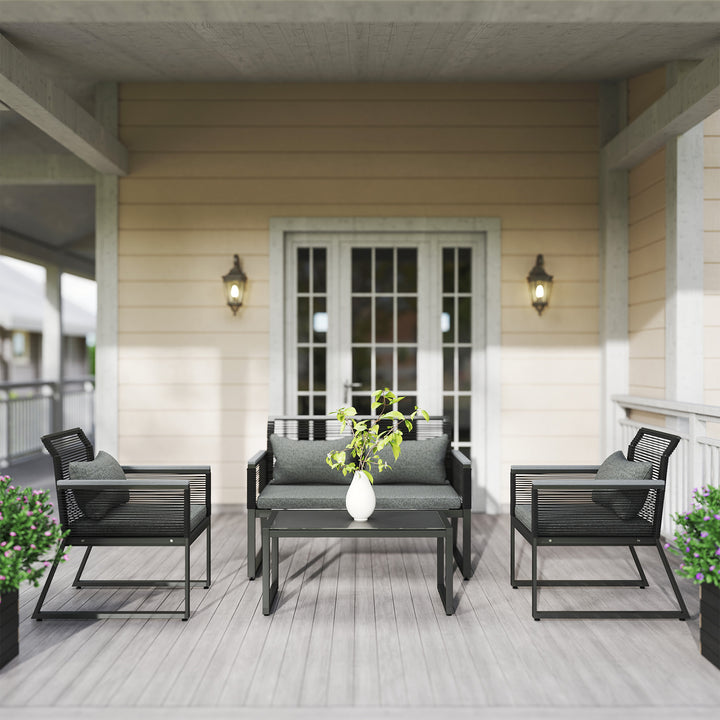 4 Pieces Rattan Garden Furniture Set - Charcoal Grey